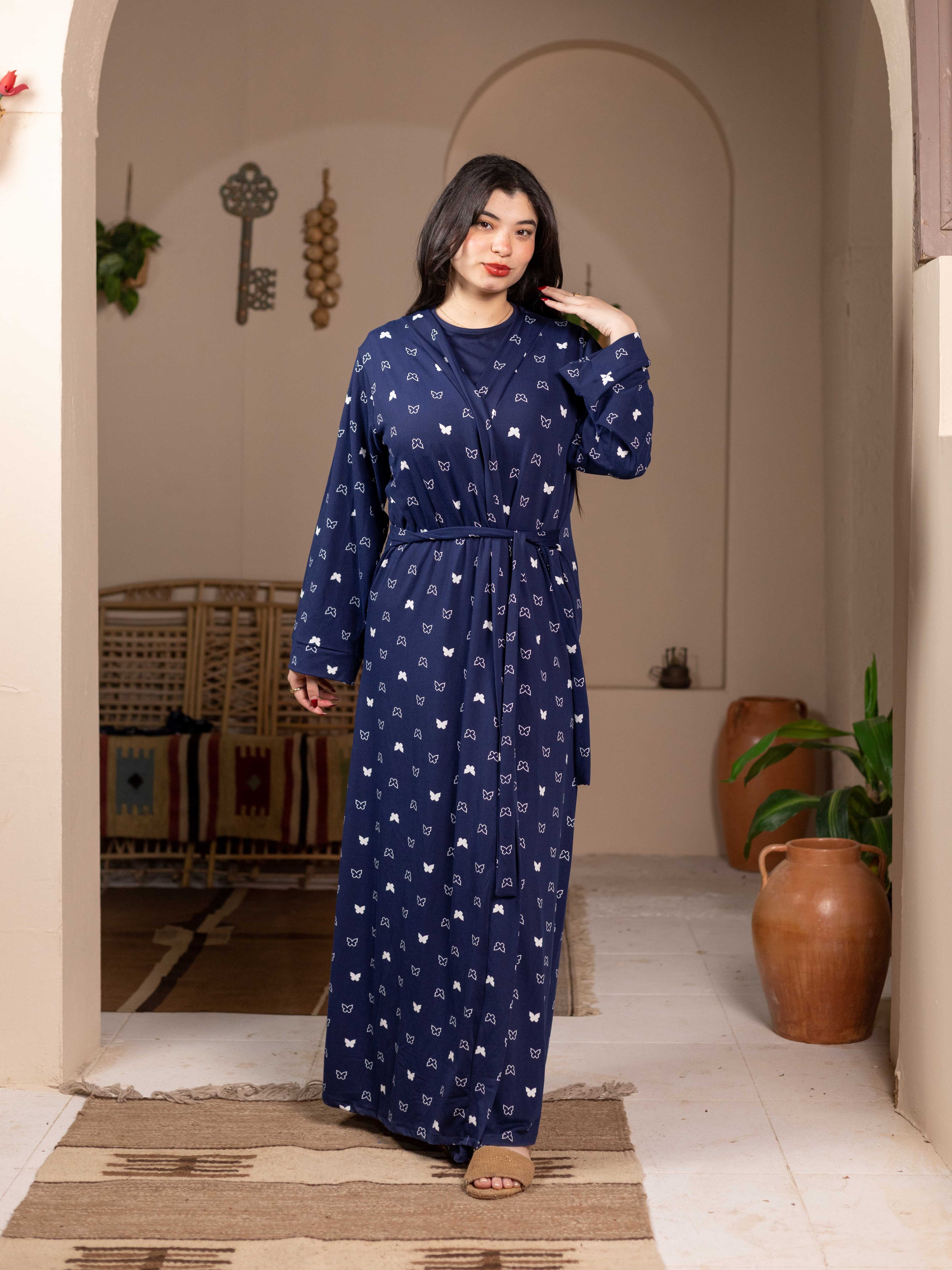 (Matching) Navy Butterfly Robe Set