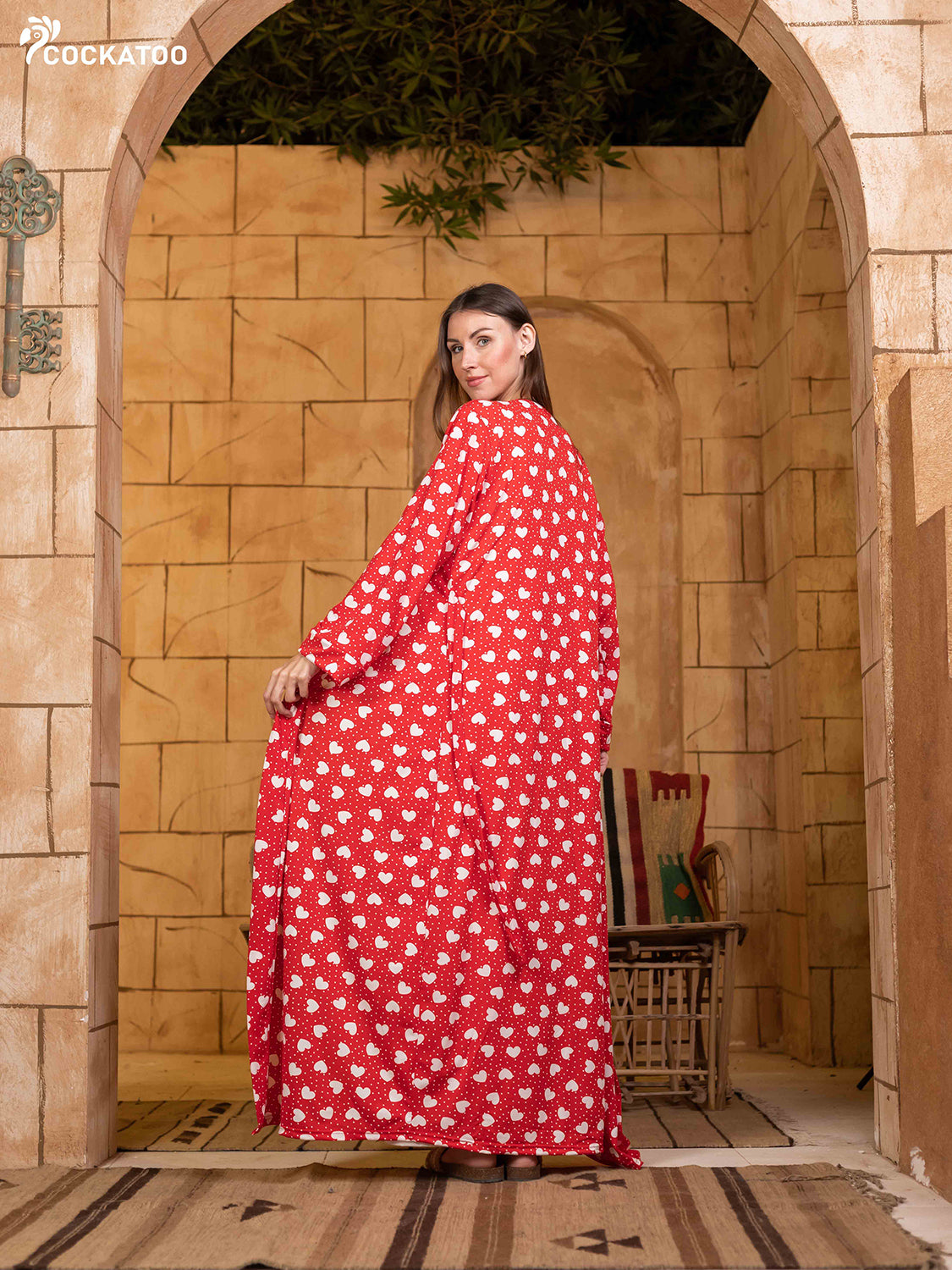 طقم روب بنقشة القلوب الحمراء