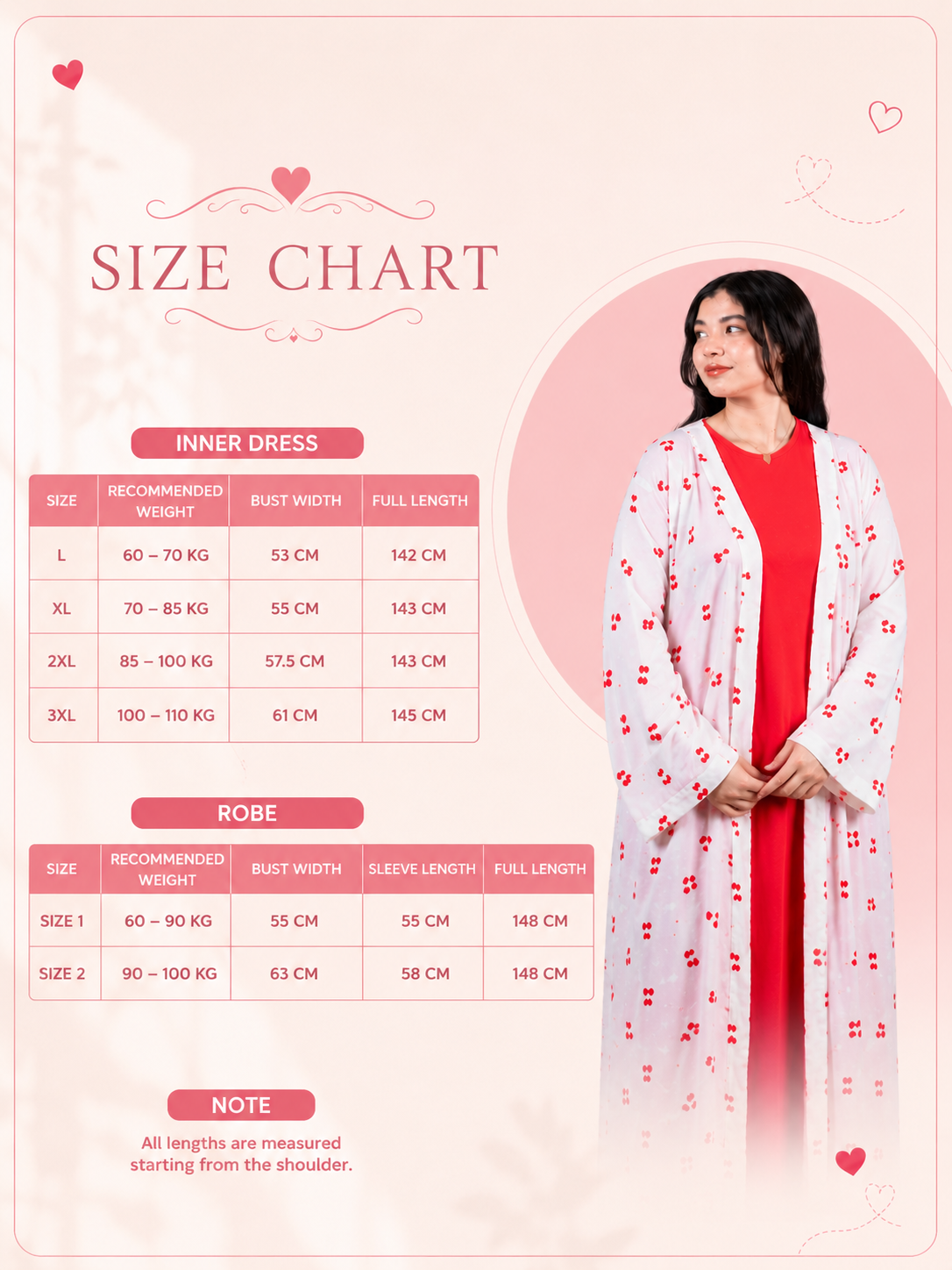 Size chart for Pink Butterfly Mom & Matching Baby Set